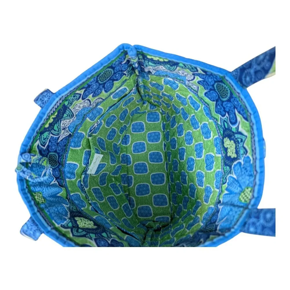 Vera Bradley Doodle Daisy Blue Floral Print Tote Bag Vacation Beach Travel
